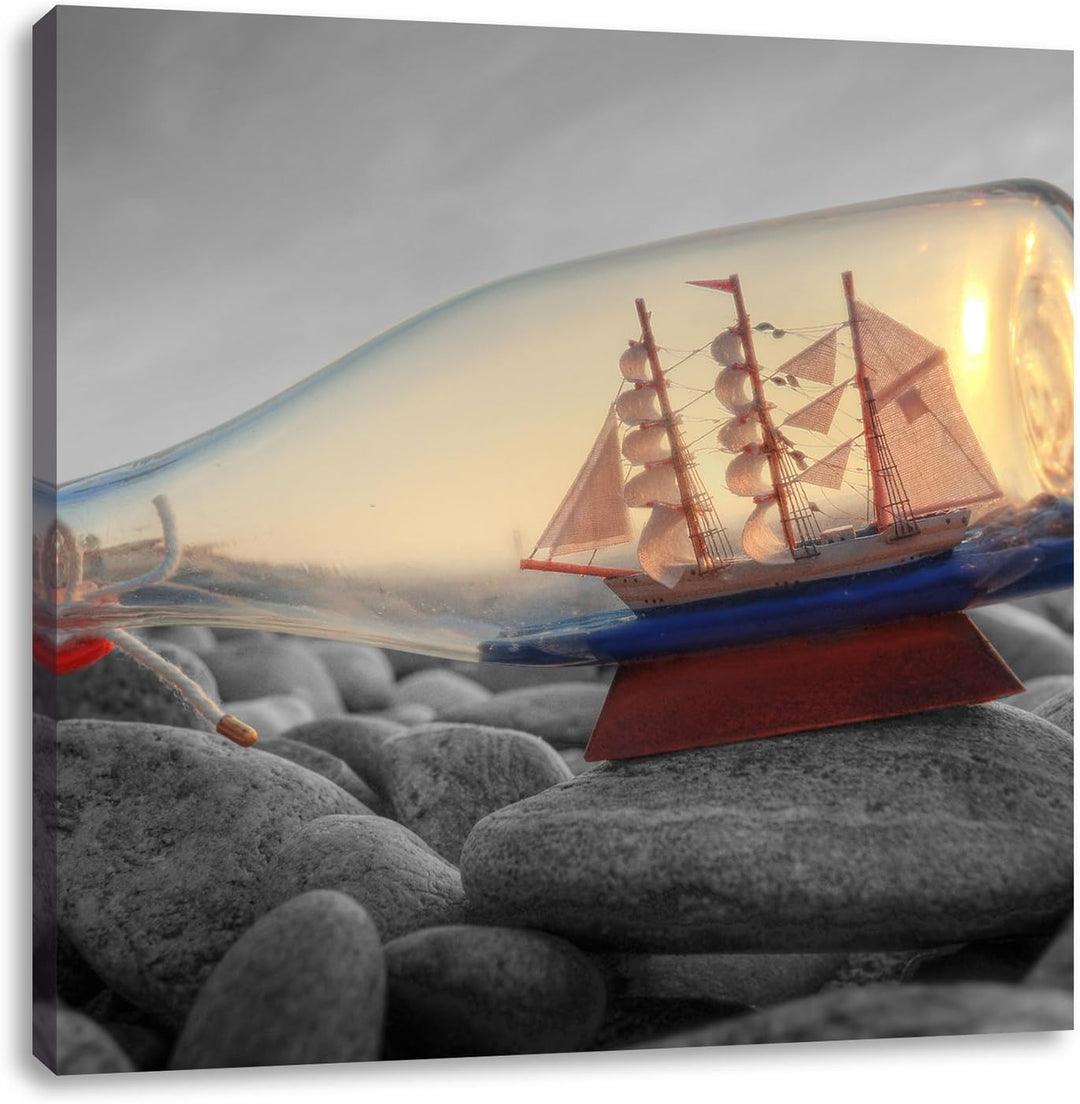Pixxprint Schiff in Flasche als Leinwandbild/Grösse: 70x70 cm/Wandbild/Kunstdruck/fertig bespannt, 7