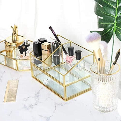 SLHEQING Makeup Organizer mit Schubladen Kosmetik-Organizer Schmink Aufbewahrung Gold, Desktop Stora