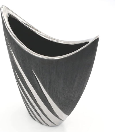 Dekohelden24 Edle Moderne Deko Designer Keramik Silber-grau, oval, Masse L/B/H ca. 19 x 7,5 x, Vase