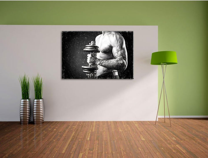 Bodybuilding Kohle Effekt, Format: 100x70 auf Leinwand, XXL riesige Bilder fertig gerahmt mit Keilra