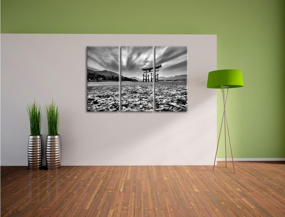 Pixxprint Monocrome, Torii in Hiroshima Japan 3-Teiler Leinwandbild 120x80 Bild auf Leinwand