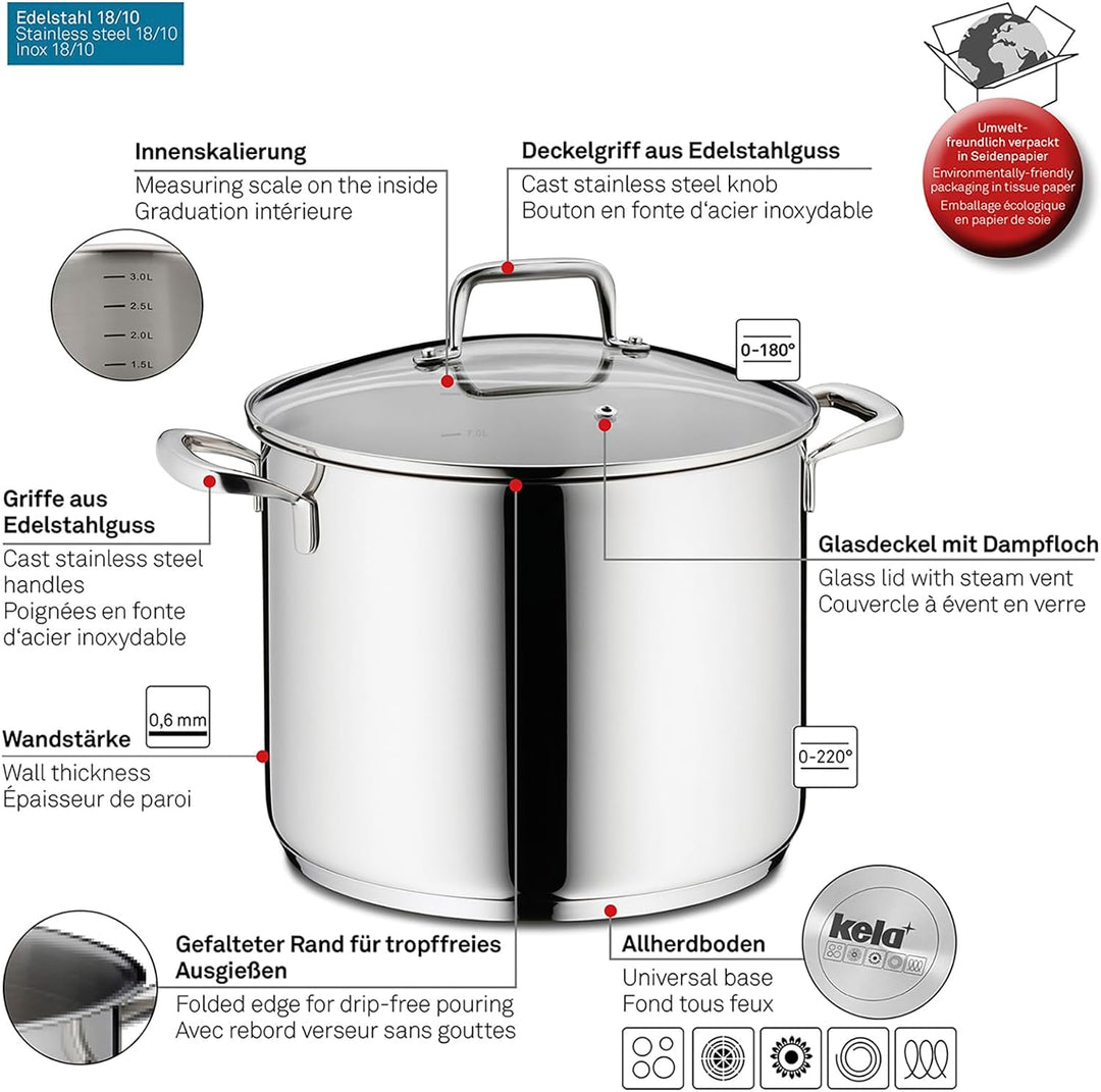 Kela 10177 Flavoria Gemüsetopf, 18/8 Stainless Steel, 8 liters, 8 l