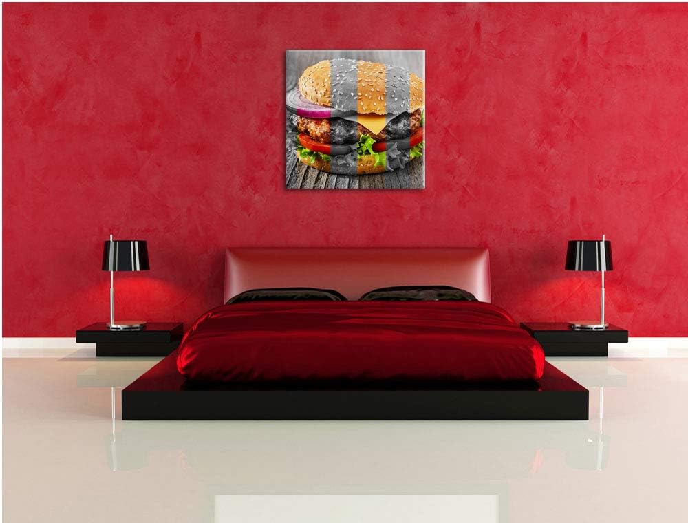 Pixxprint Saftiger Cheeseburger als Leinwandbild/Grösse: 70x70 cm/Wandbild/Kunstdruck/fertig bespann