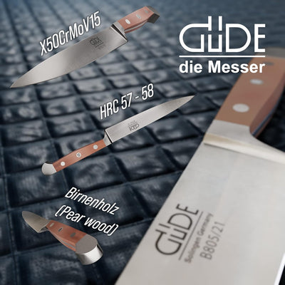 GÜDE Solingen - Zubereitungsmesser geschmiedet, 16 cm, Birnenholz, ALPHA-BIRNE, Küchenmesser, Doppel