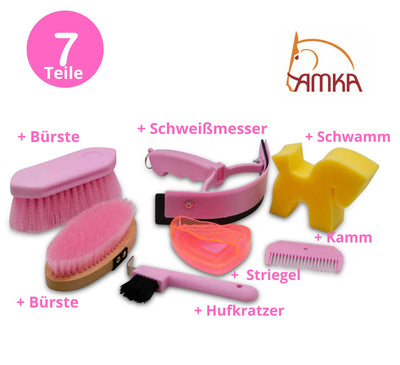 AMKA Pferde Putzbox Putzkasten Putzkoffer gefüllt für Kinder 7 teilig (rosa), rosa