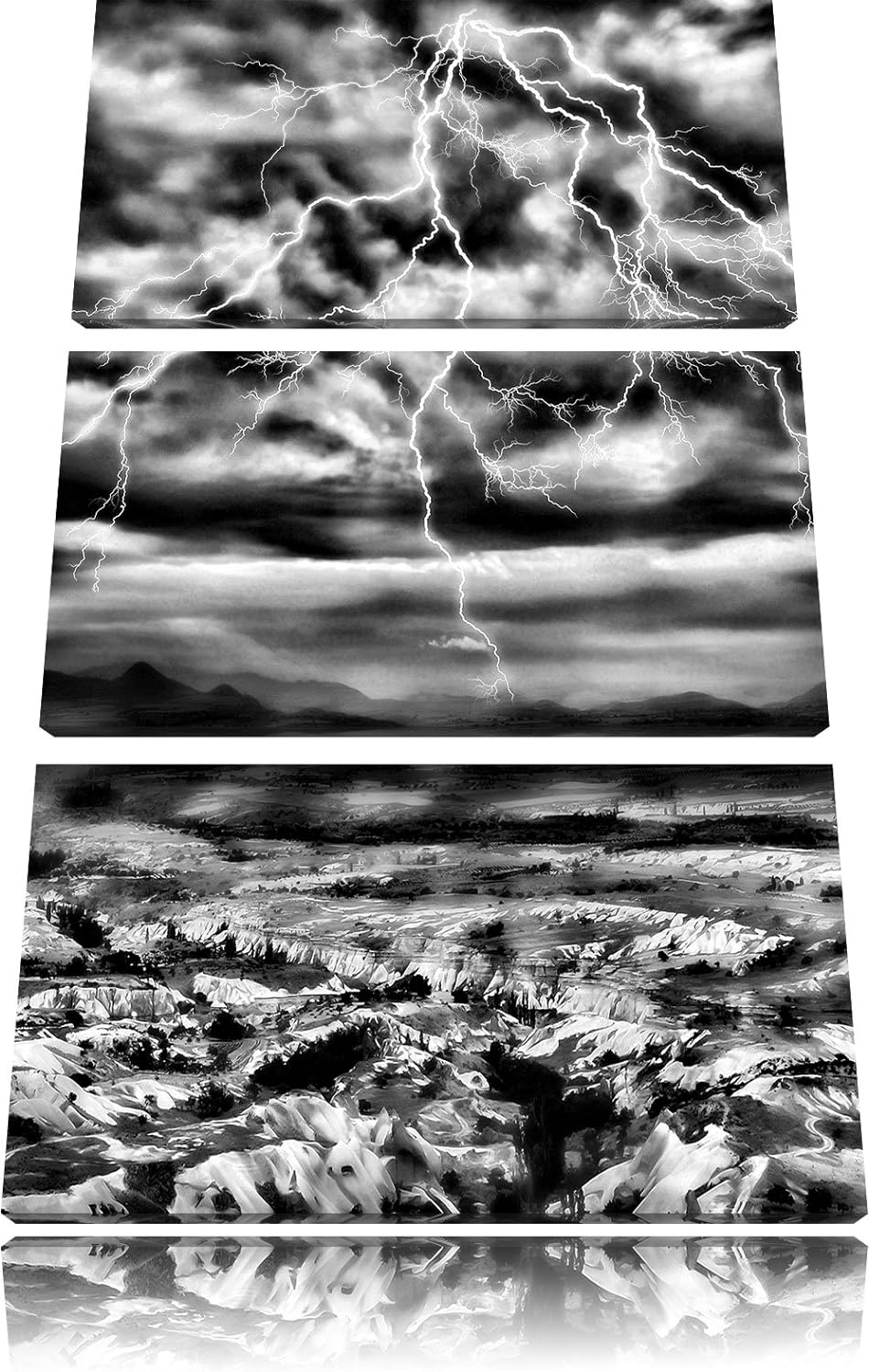 Pixxprint Blitze und Gewitter / 3-Teilig/Gesamtmass 120cm Leinwandbild bespannt auf Holzrahmen/Wandb