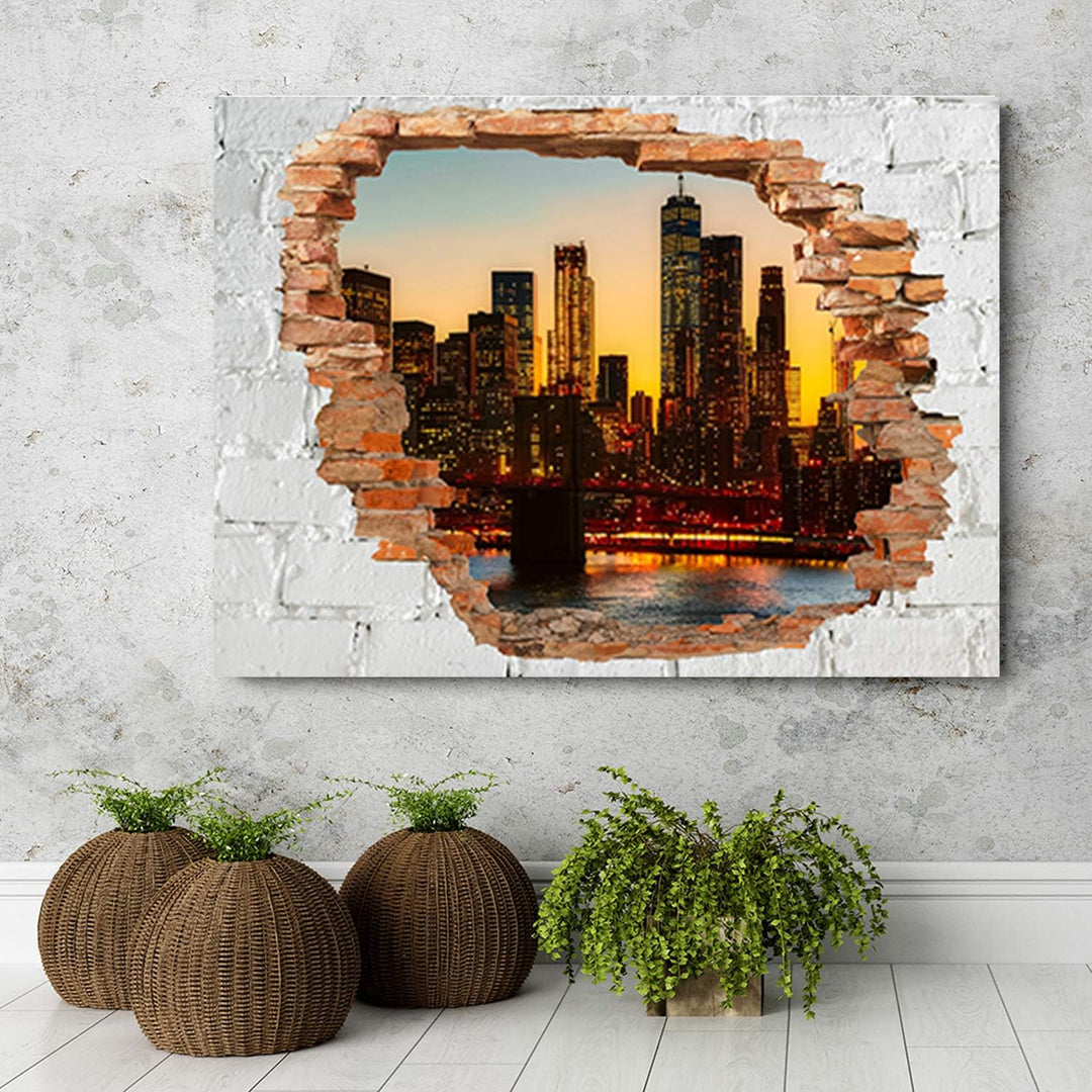 Leinwandbild XXL Manhattan Wandbild Kunst Wandillusion Gelb 120x80 cm Leinwandbild 120x80 cm Gelb_B,