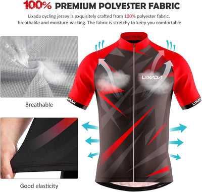 Lixada Kurzarm Radtrikot Herren Atmungsaktives Sommer Kurzarm-Bike-Shirt und Radhose gepolsterte Sho