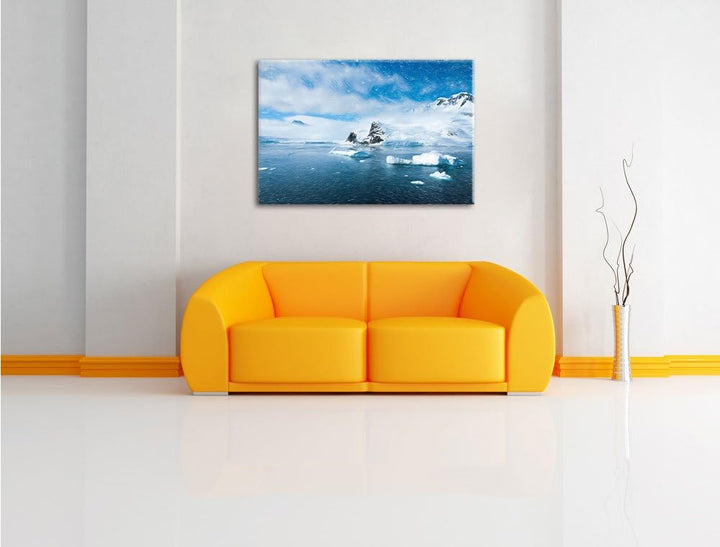 Pixxprint Winterlandschaft in der Antarktis / 100x70cm Leinwandbild bespannt auf Holzrahmen/Wandbild