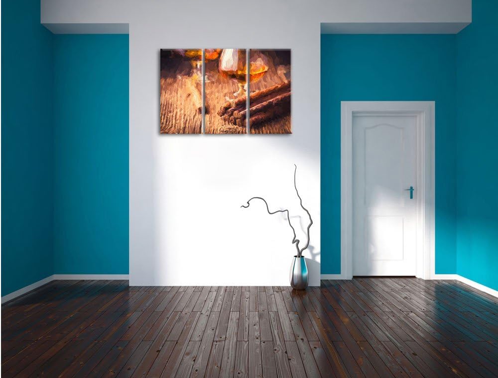 Pixxprint Whisky und Zigarre Pinsel Effekt 3-Teiler Leinwandbild 120x80 Bild auf Leinwand