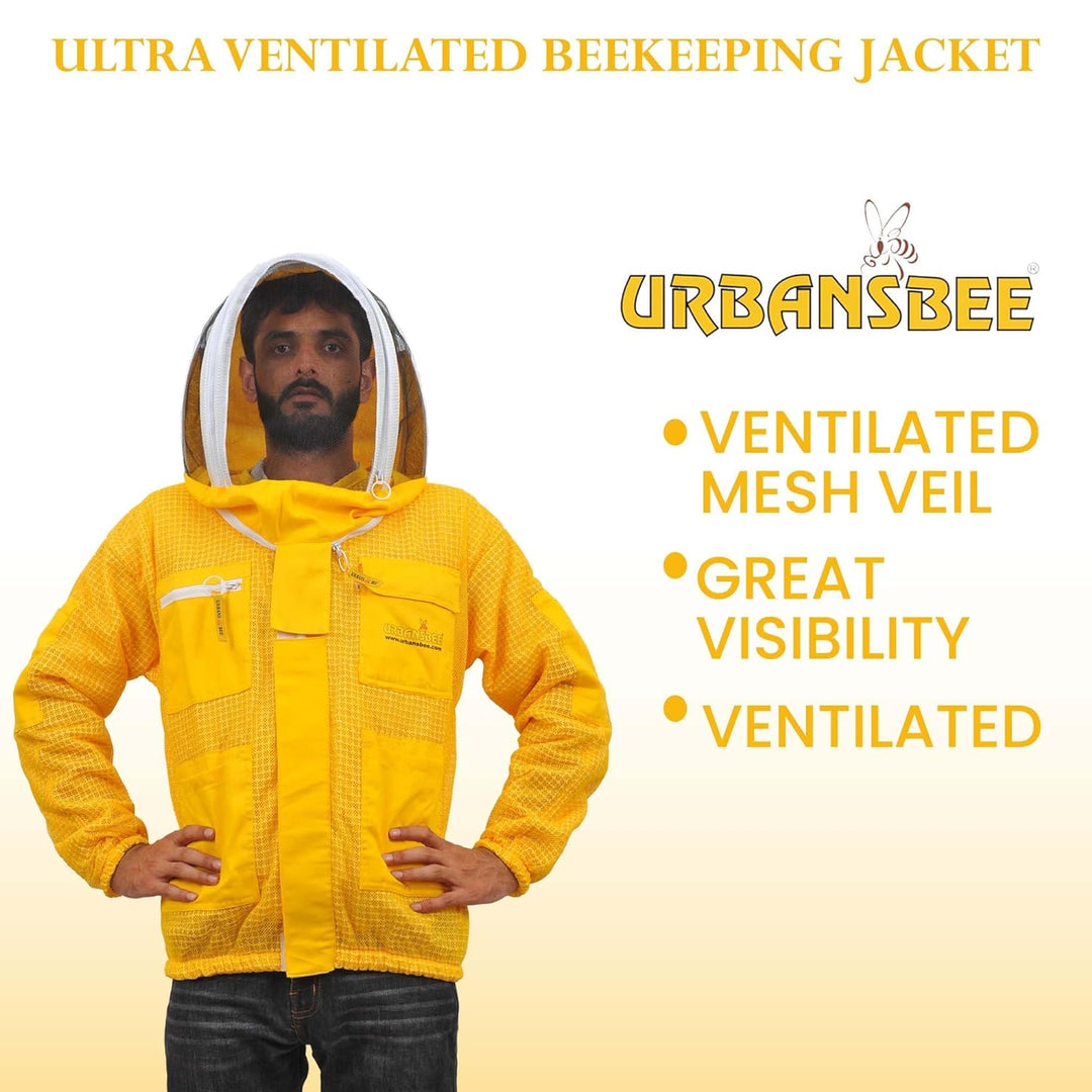 URBANSBEE Beekeeping Jacket 3-Layer Round Hat Pattern Vented Mask Beekeeping Jacket Protection for B