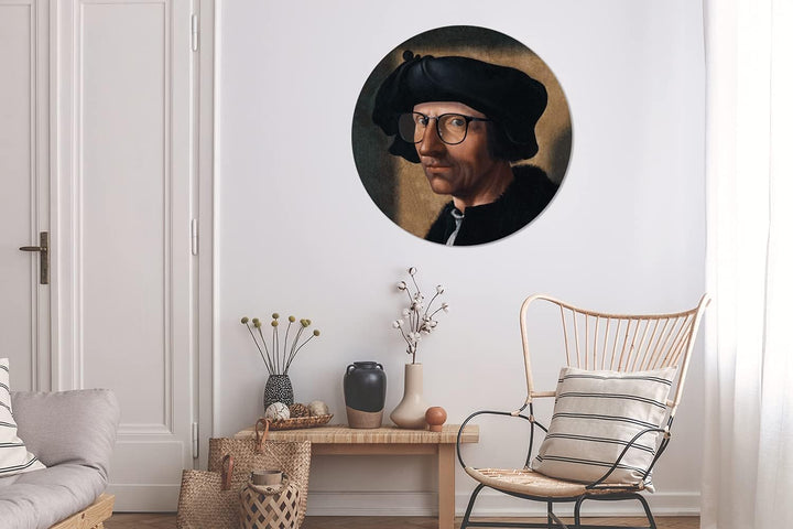 Wandbild Rund Wanddeko Deko Wohnzimmer Bilder 90x90 cm Kunst - Brille - Porträt, 90x90 cm