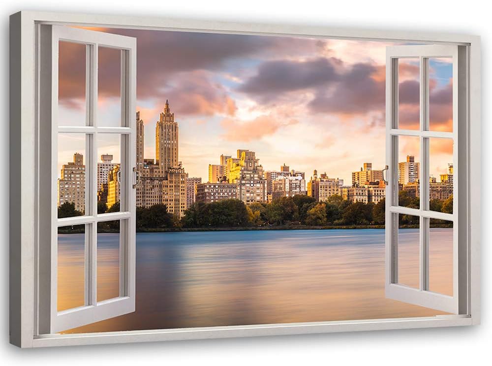 Leinwandbild XXL Stadt Wandbild Kunst 3D Illusion Braun 120x80 cm Leinwandbild 120x80 cm Braun_d, Le