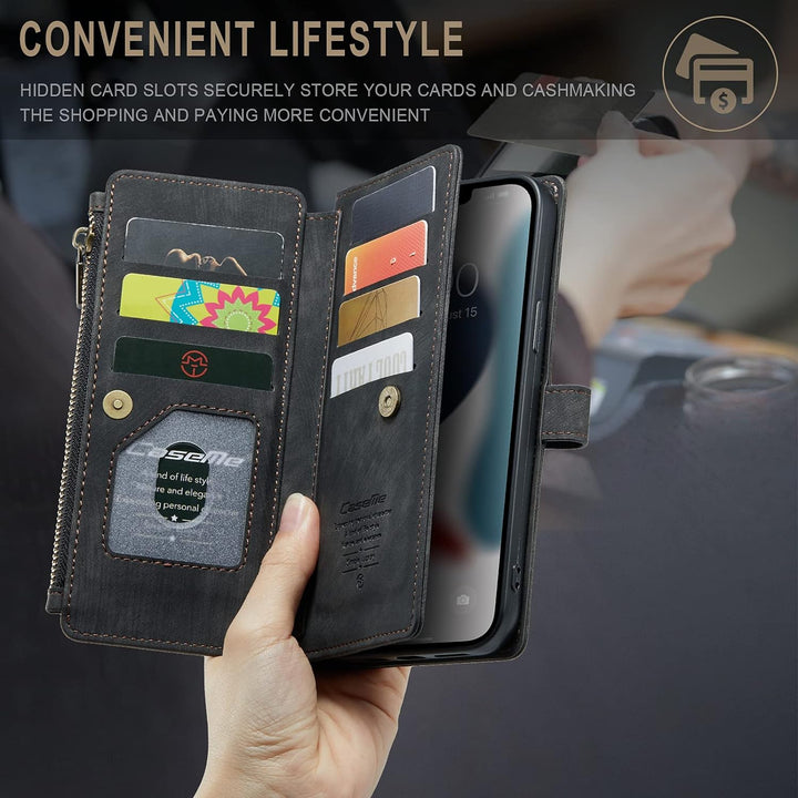 QLTYPRI Handyhülle für iPhone 13 Pro, Reissverschluss Hülle PU Leder Klapphülle Kartenfach Geldbörse