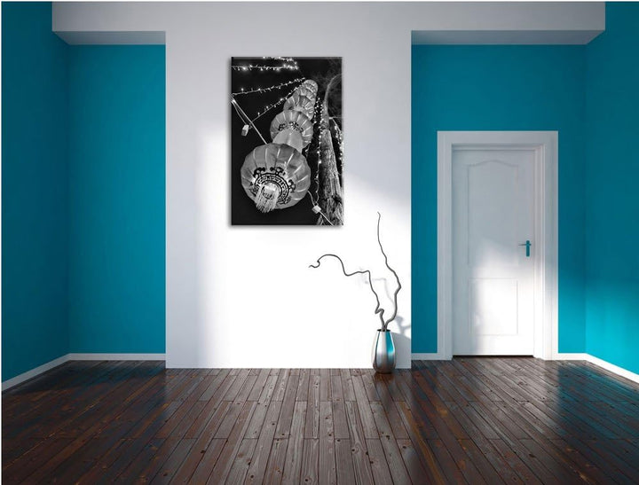 Pixxprint Monocrome, traditionelle chinesische Lampions, Format: 100x70 auf Leinwand, 100x70