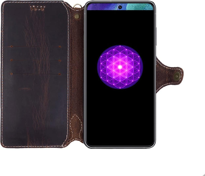 Yogurt Handyhülle für Samsung Galaxy S21 FE 5G, Hülle Echtleder Case Ledertasche Lederhülle für Sams