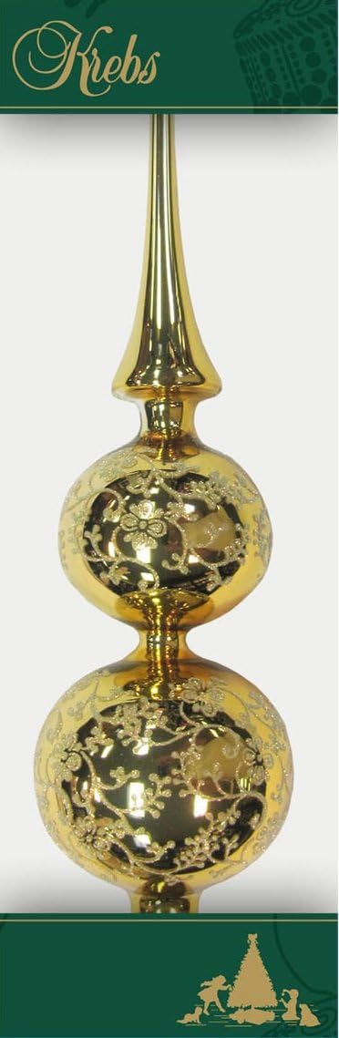 Christbaumdoppelspitze Gold glänzend mit Dekor, 33 cm, Gold Glänzend