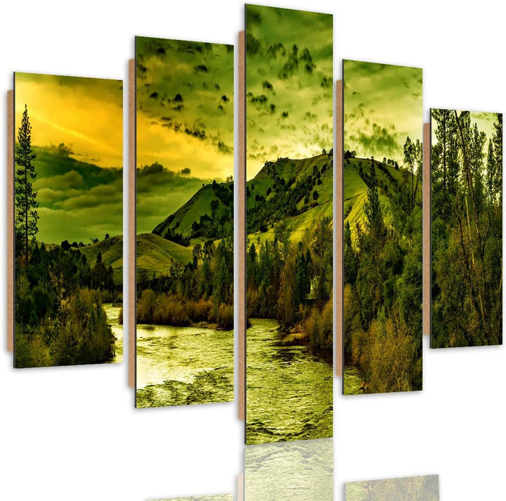 Wandbild Natur 250x120 cm Deco Panel 5 Teilig XXL Kunstdruck Fluss Wald grün Deco Panel XXL 250x120