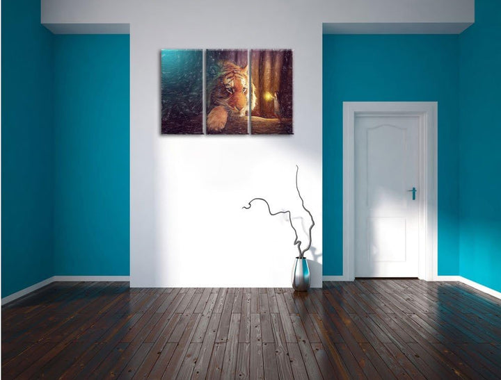 Pixxprint Eine Frau und EIN Riesen-Tiger als Leinwandbild/Grösse: 3 Teilig (120x80 cm) cm/Wandbild/K