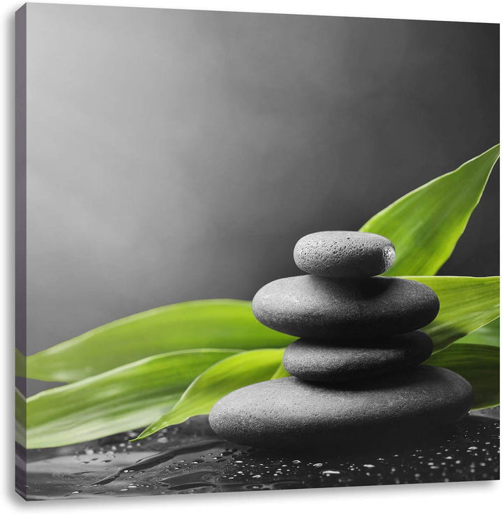 Zen Steinturm schwarz/weiss, Format: 70x70 auf Leinwand, XXL riesige Bilder fertig gerahmt mit Keilr