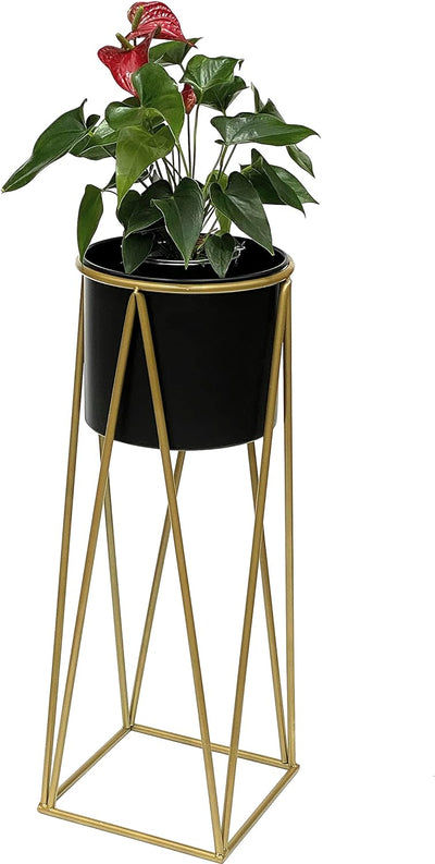 DanDiBo Blumenhocker mit Topf Metall Gold Schwarz L 70 cm Blumenständer 96046 Blumensäule Modern Pfl