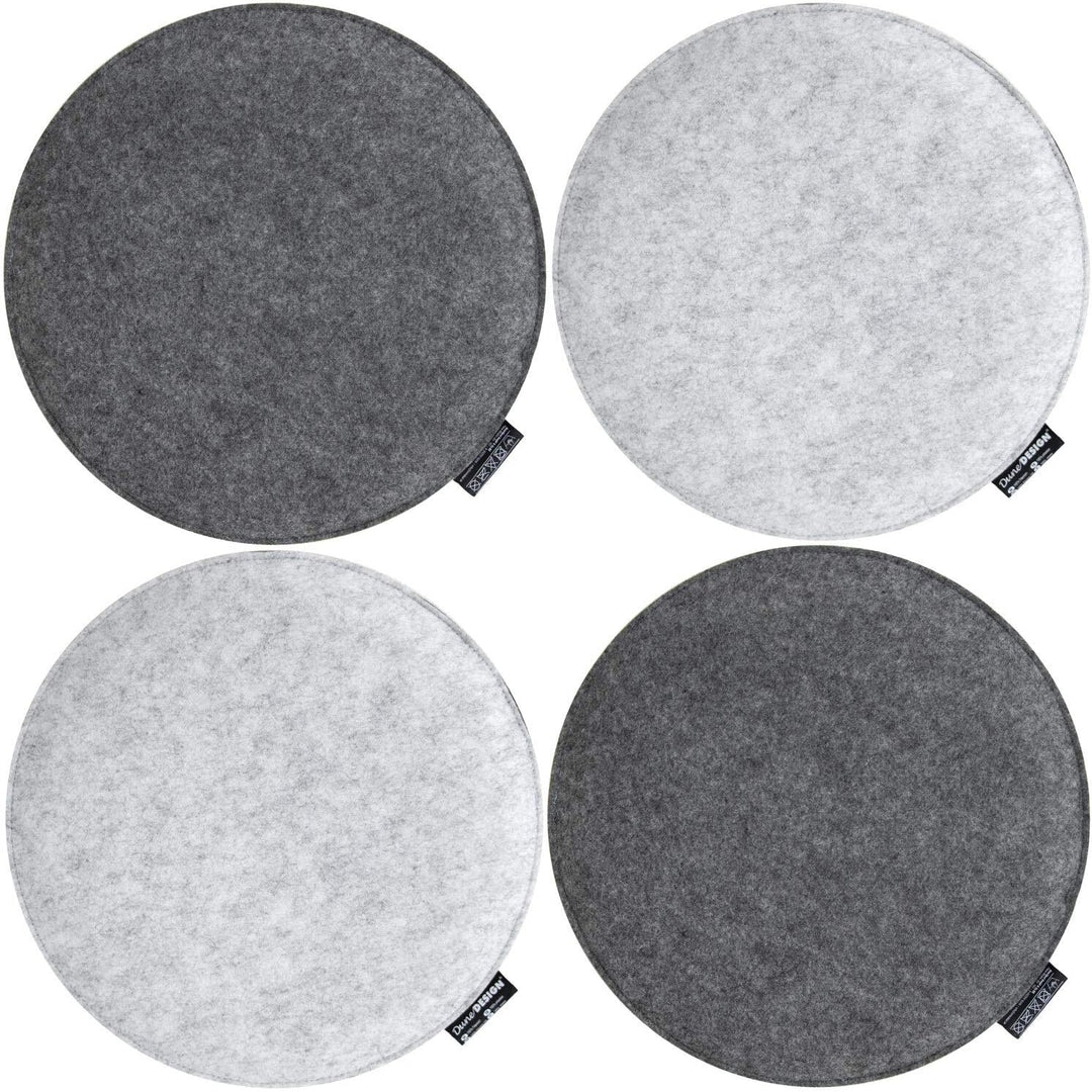 DuneDesign 4 Filz Sitzkissen Rund Ø 35x3cm Stuhlkissen Sitzauflage Weich 2-farbig Grau 4 X Grau / He