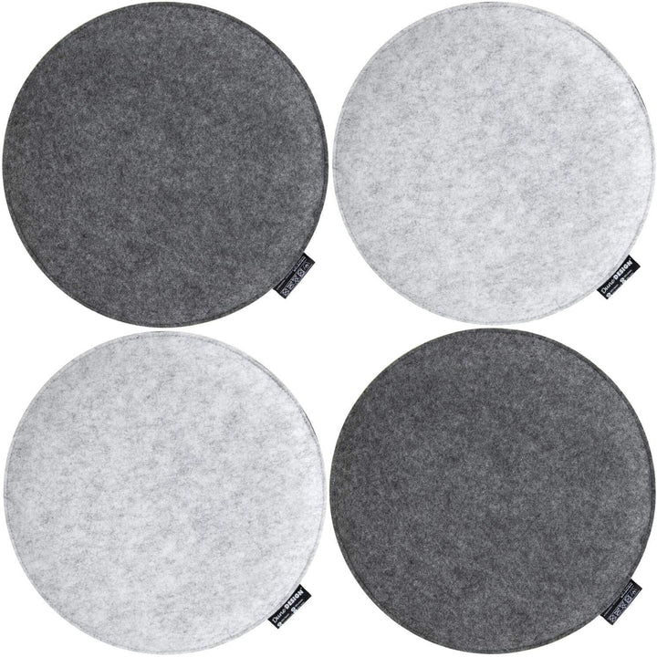DuneDesign 4 Filz Sitzkissen Rund Ø 35x3cm Stuhlkissen Sitzauflage Weich 2-farbig Grau 4 X Grau / He