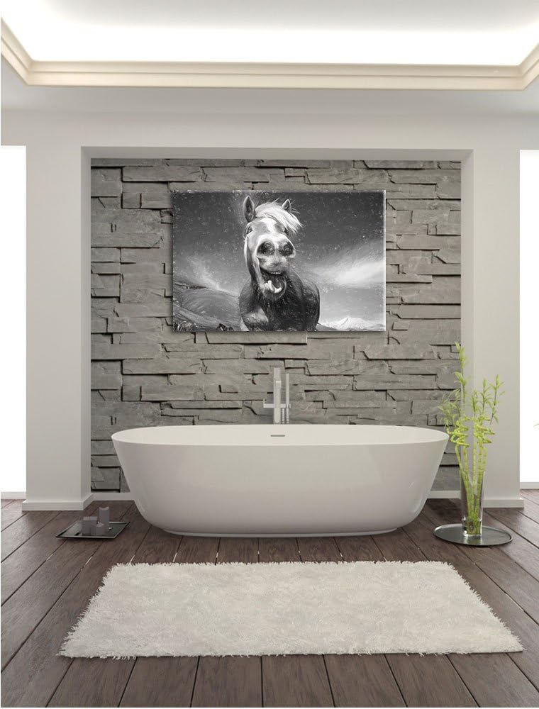 Pixxprint Lustiges Pferd in der Natur Kunst Kohle Effekt, Format: 100x70 auf Leinwand, XXL riesige B