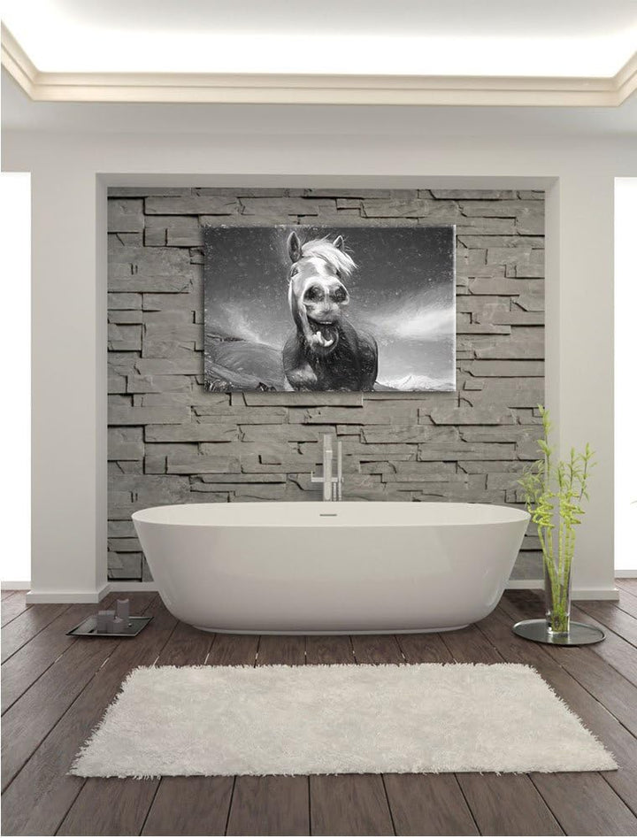 Pixxprint Lustiges Pferd in der Natur Kunst Kohle Effekt, Format: 100x70 auf Leinwand, XXL riesige B