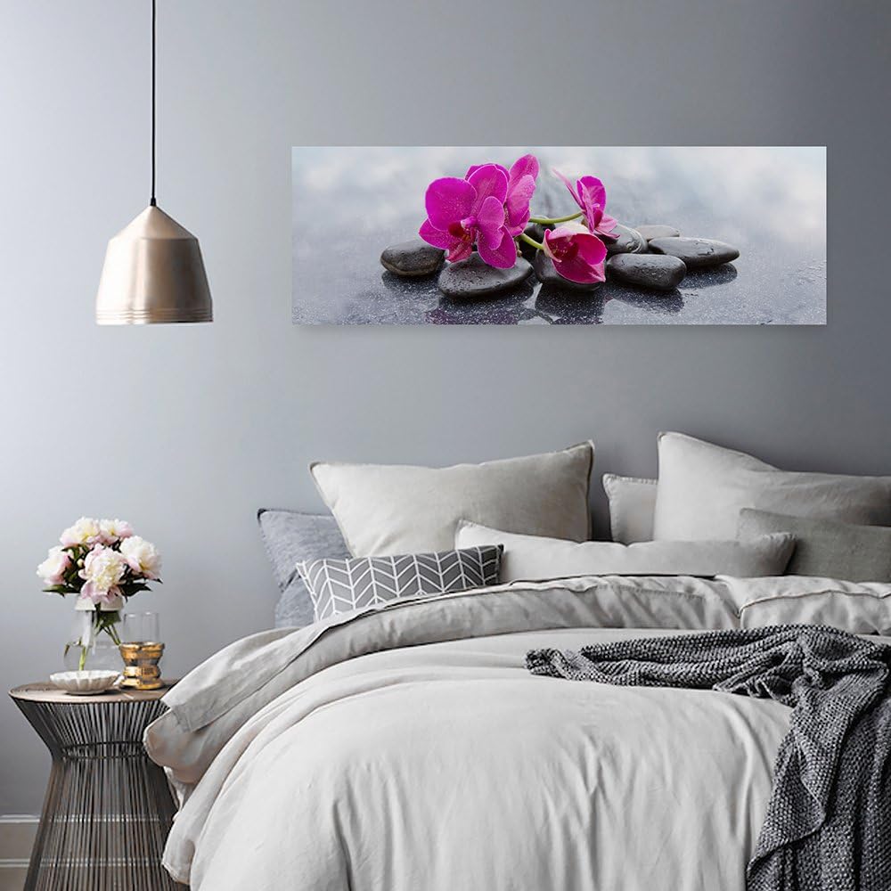Feeby. Leinwandbild, Bilder, Wand Bild, Wandbilder, Kunstdruck 100x40 cm, ORCHIDEE, ZEN, ROSA