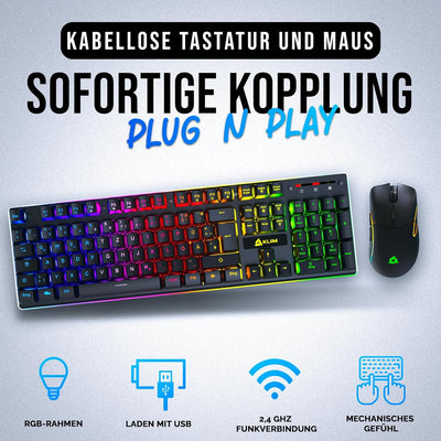 KLIM Thunder Wireless Gaming Keyboard und Maus Combo - New 2023 - Wireless Backlit Tastatur mit lang