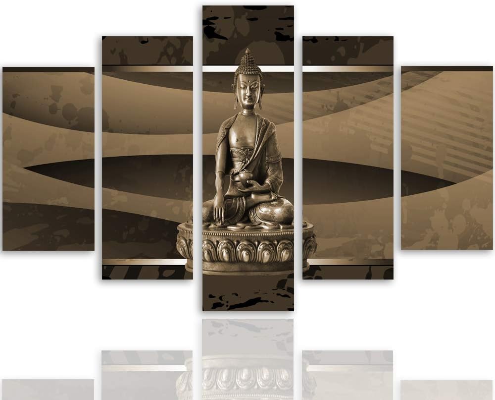 Wanddeko XXL Buddha Leinwandbild 5 Teilig Abstraktion Figur Spa Zen braun 100x70 cm Leinwandbild 100