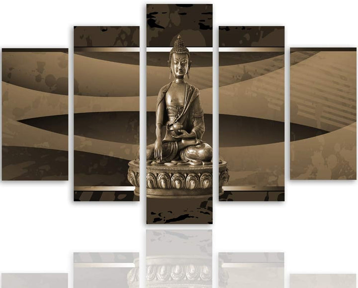 Wanddeko XXL Buddha Leinwandbild 5 Teilig Abstraktion Figur Spa Zen braun 100x70 cm Leinwandbild 100