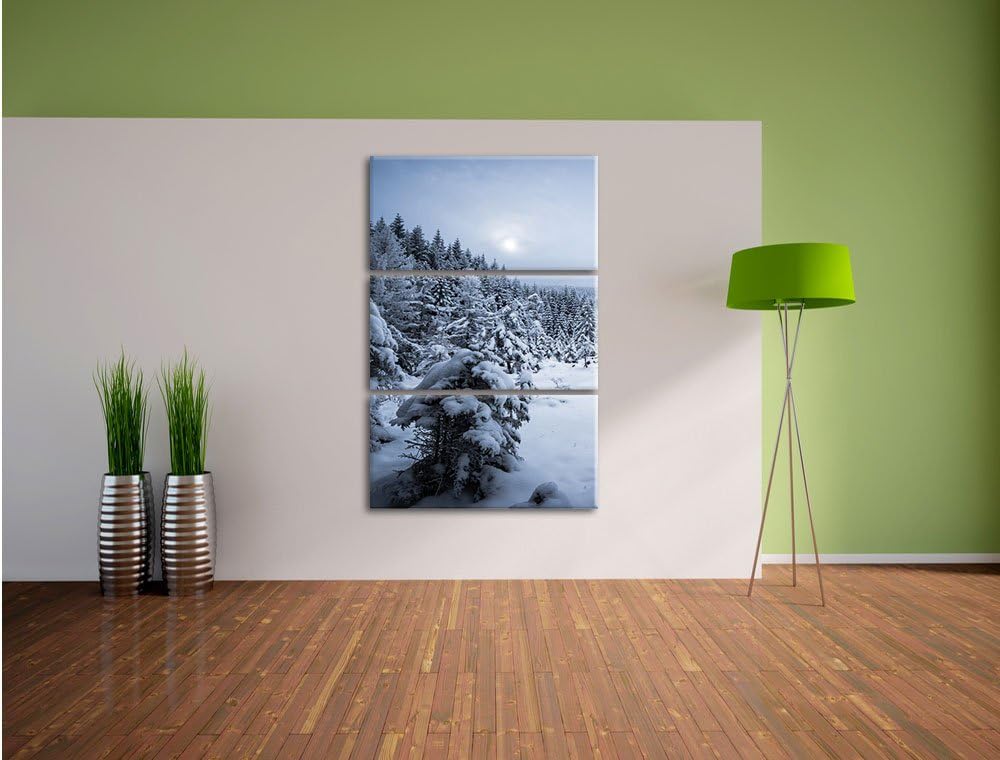 Pixxprint Winterlandschaft vereister See 3-Teiler Leinwandbild 120x80 Bild auf Leinwand