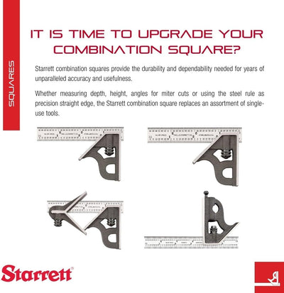 Starrett 10MH-150 Kombinationswinkel mit Winkelaufsatz, 150 mm, Metrisch & Automatikkörner mit justi