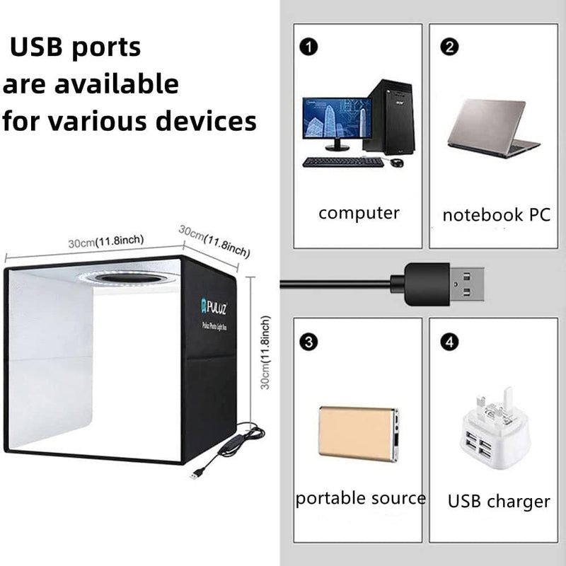 OBEST Foto-Lichtbox, 30 x 30 x 30 cm, tragbar Photobox Lichtzelt Kit, faltbar, Fotostudio mit 120 LE