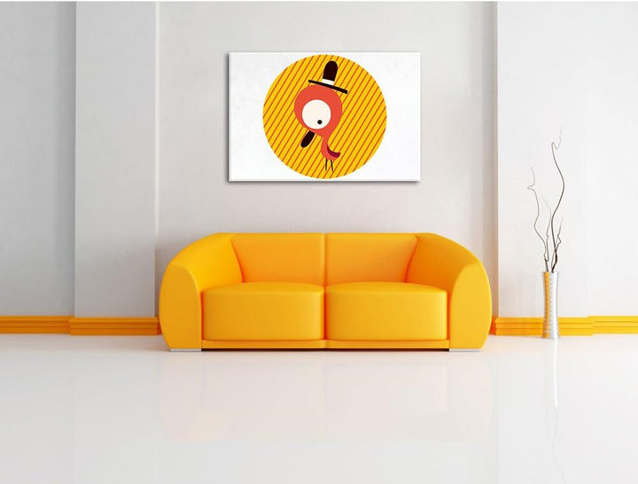 Pixxprint Lustiger Vogel mit Hut und gestreiftem Hintergrund weiss, Format: 100x70 auf Leinwand, XXL