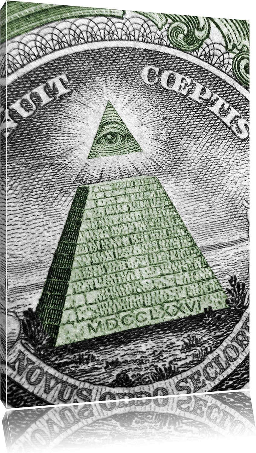Pixxprint Illuminaten-Pyramide Dollar als Leinwandbild/Grösse: 120x80 cm/Wandbild/Kunstdruck/fertig
