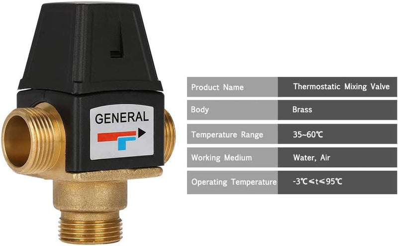 Thermostatisches Mischventil für Solarwarmwasserbereiter 3 Wege DN20 Aussengewinde Messing, hochwert