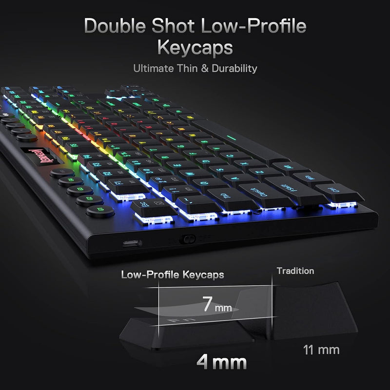 Redragon K621 TKL Kabellose mechanische RGB-Tastatur, 5,0 BT/2,4 GHz/kabelgebunden, 80% ultradünne L