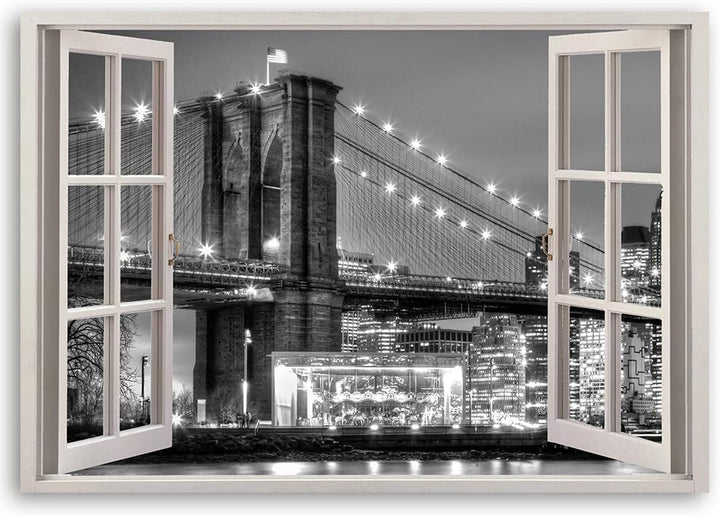 Feeby Wandbild Fenster-Illusion Leinwandbild Architektur schwarz-weiss 90x60 cm Leinwandbild 90x60 c