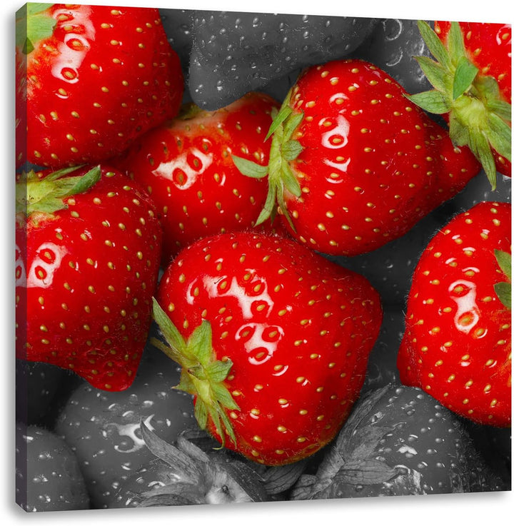 Pixxprint Leckere Knallrote Erdbeere als Leinwandbild Quadratisch/Grösse: 70x70 / Wandbild/Kunstdruc