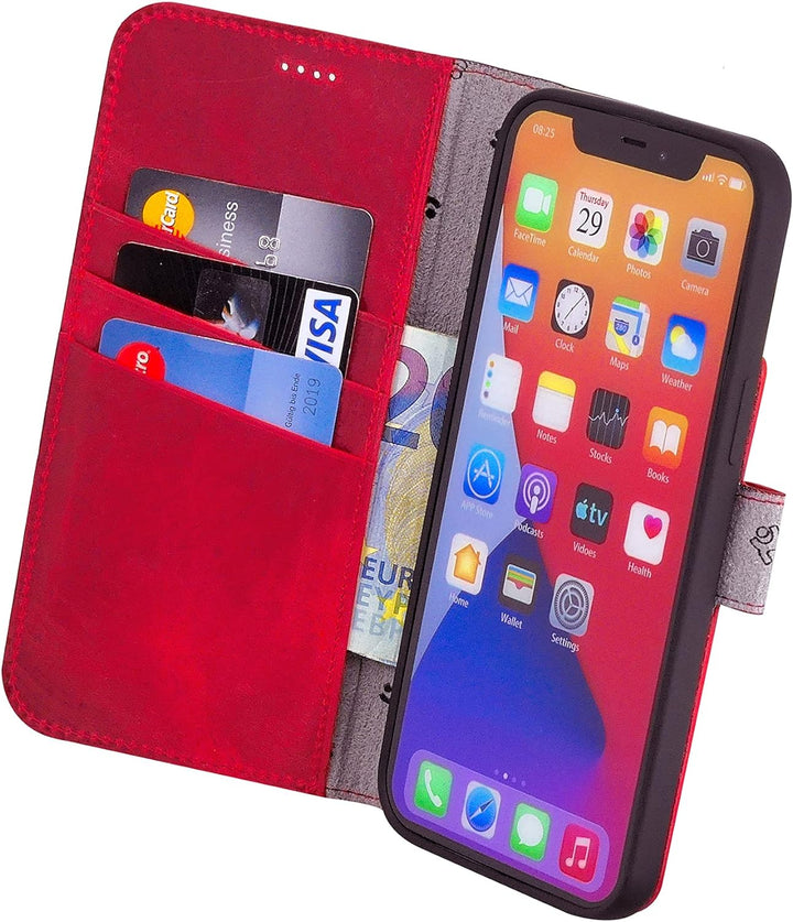 Suncase Book-Style Hülle kompatibel mit iPhone 12 Mini (5.4") Leder Tasche (Slim-Fit) Lederhülle Han