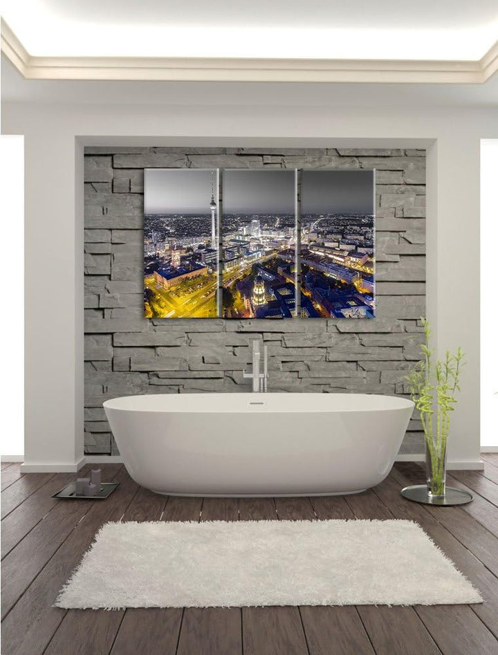 Pixxprint Berlin City Panorama als Leinwandbild/Grösse: 3 Teilig (120x80) cm/Wandbild/Kunstdruck/fer