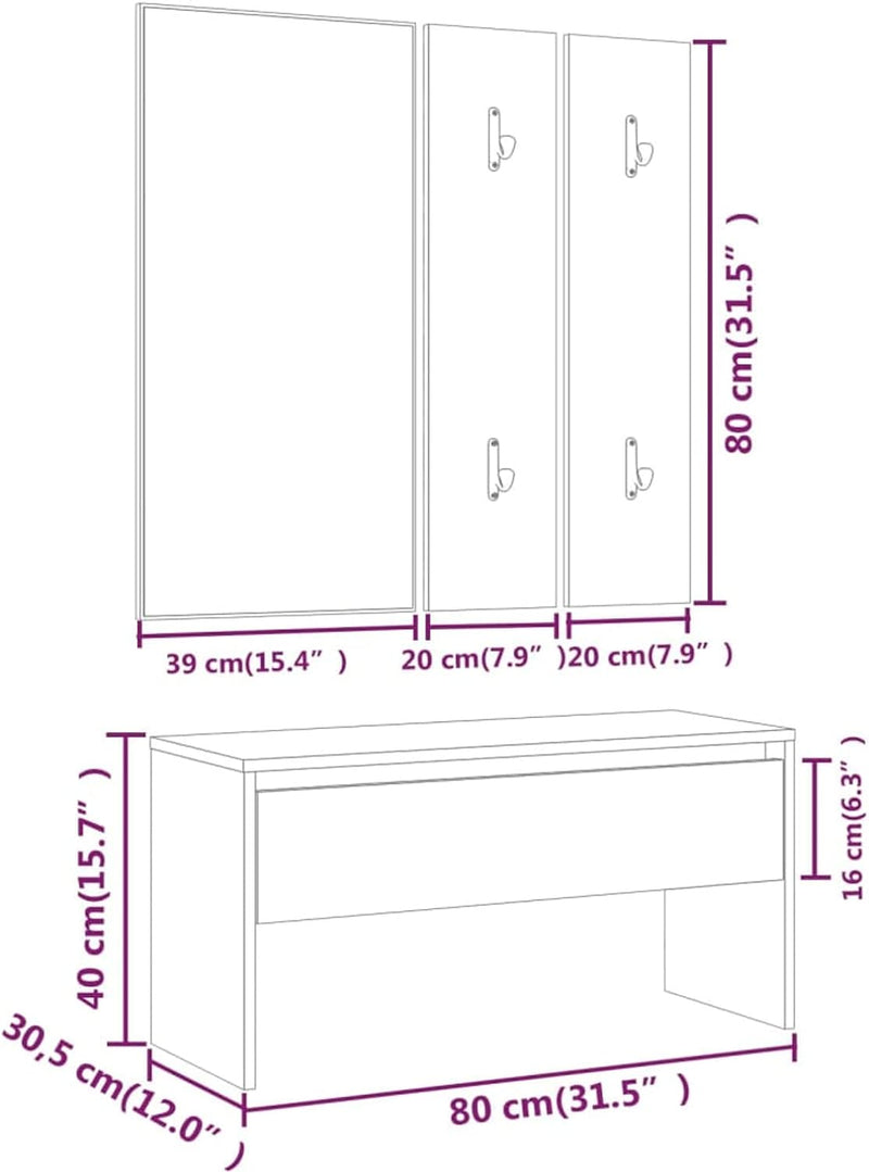 Susany Flurmöbel-Set Kleiderschränke Garderobe,Garderobenset bestehend Kleiderhaken aus 1 x Flurbank