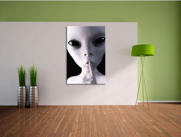 Pixxprint Alien - Nicht reden als Leinwandbild/Grösse: 100x70 cm/Wandbild/Kunstdruck/fertig bespannt