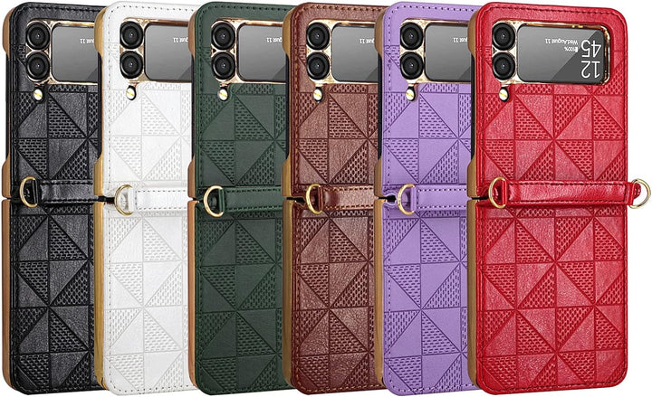 Hülle für Galaxy Z Flip 3 5G,Ultradünne Stossfeste Leder-Handyhülle mit Schultergurt kompatibel mit