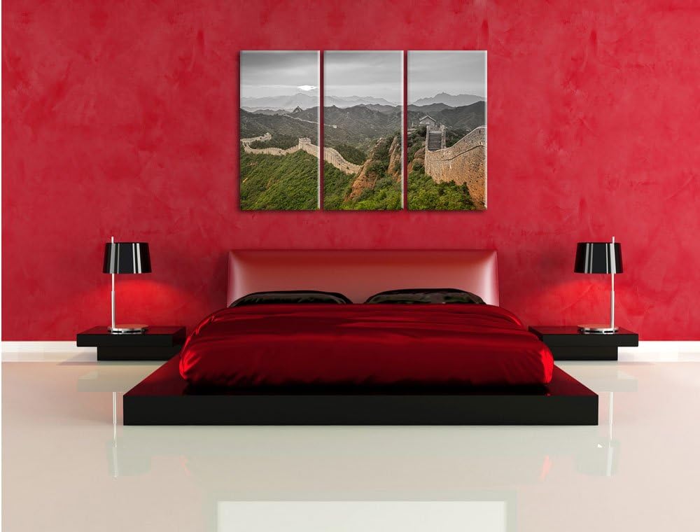 Pixxprint Chinesische Mauer als Leinwandbild | Grösse: 3 Teilig (120x80) | Wandbild| Kunstdruck | fe