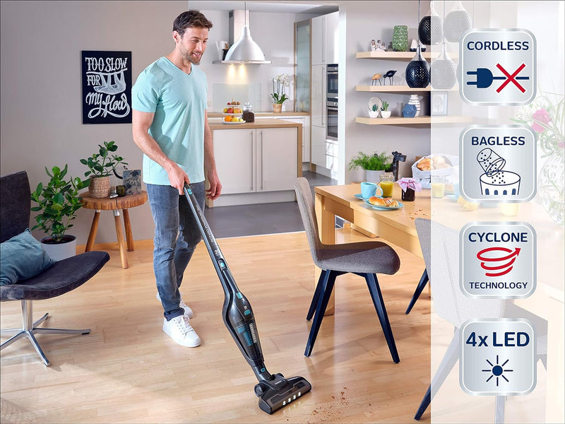 Leifheit Akku Staubsauger Rotaro PowerVac 2in1 für bis zu 40 min kabelloses Staubsaugen, Akkustaubsa