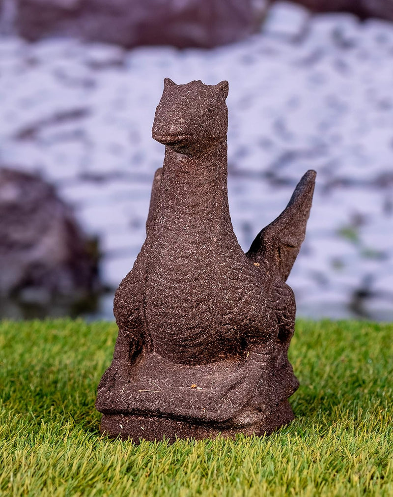 IDYL Lavastein Figur Kleiner Drache | Tier-Figur aus Lava | Handarbeit | Gartenskulptur | Hochwertig